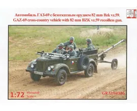 1:72 ГАЗ 69 автомобиль повышенной проходимости с BZK vz.59 безоткатным орудием, военный, сборная модель